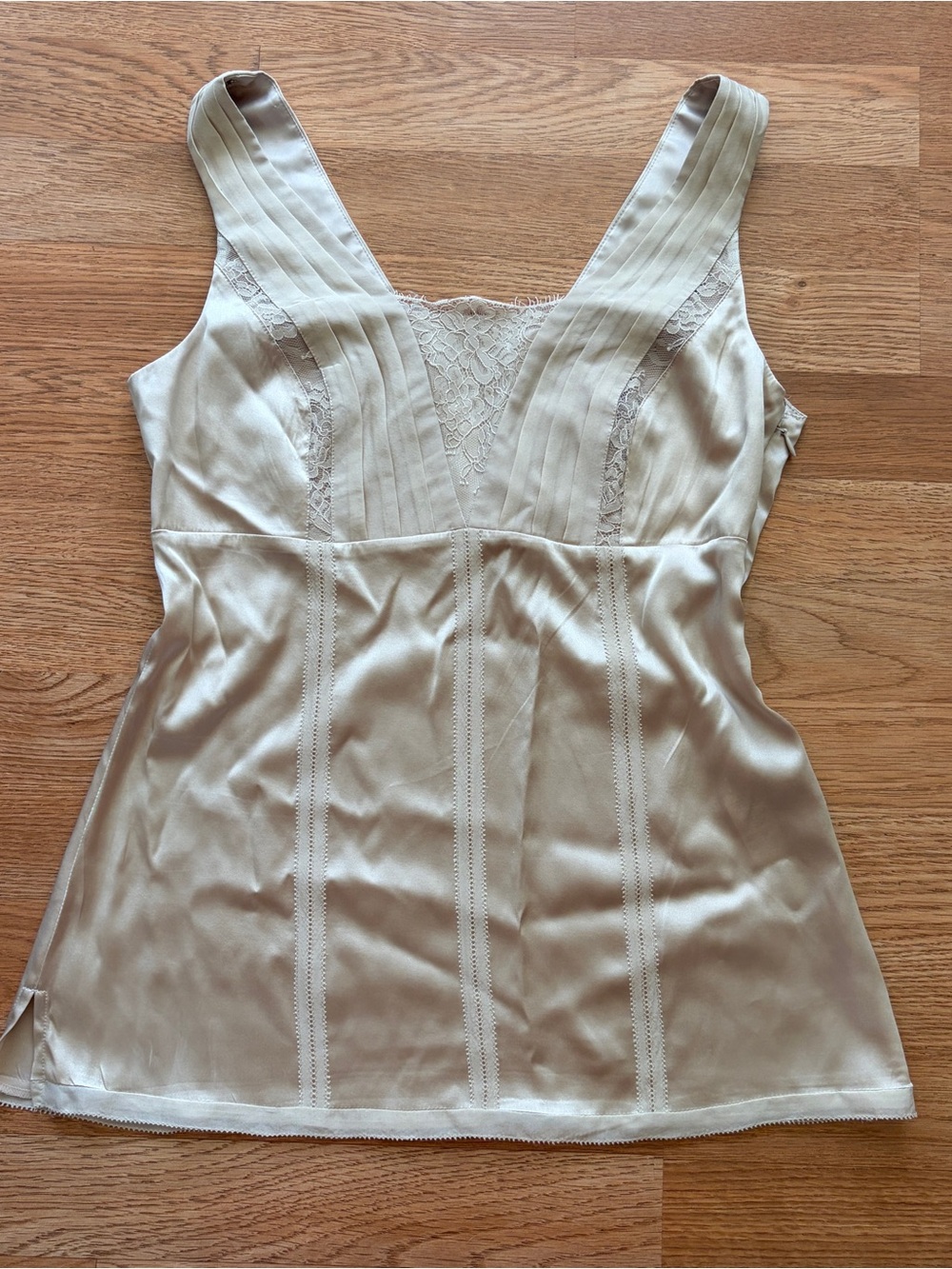 White House Black Market Cream Satin Lace-Trim Tank